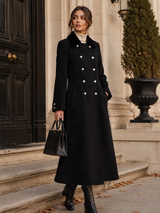 Anne Klein Jackets & Blazers - Anne Klein II Black Wool Angora Long Military Coat Double Breasted Size 8